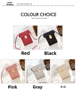 Collage aus fünf minimalistischen Mini-Umhängetaschen in Rot, Schwarz, Rosa, Grau und Beige