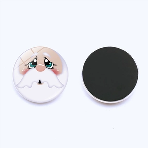 Round Christmas snowman fridge magnet with soft crystal glass and black magnetic back