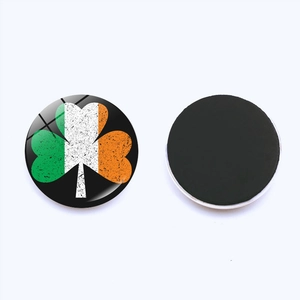 Detail of Irish clover fridge magnet featuring crystal glass dome and magnetic backing