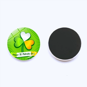 St. Patrick's Day fridge magnet with Irish flag clover design and black magnetic backing