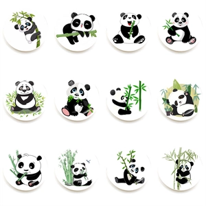 Set of 12 cute panda crystal glass fridge magnets with bamboo patterns in 30mm size