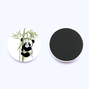 Cute panda and bamboo crystal glass fridge magnet with 25mm round magnetic back