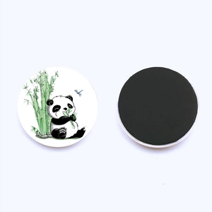 Round panda fridge magnet with bamboo pattern and black magnetic backing set for home decor