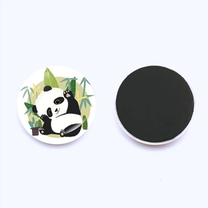 30mm round panda fridge magnet with crystal glass top and soft magnetic backing