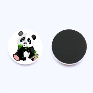 Round 30mm crystal glass panda fridge magnet set with a cute panda eating bamboo