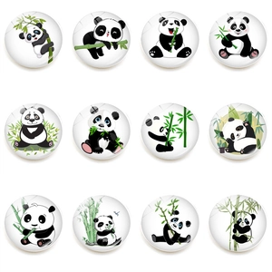 Cute Panda Bamboo Refrigerator Magnet Crystal Glass Magnetic Whiteboard Sticker Round Decorative For Home Office Kitchen