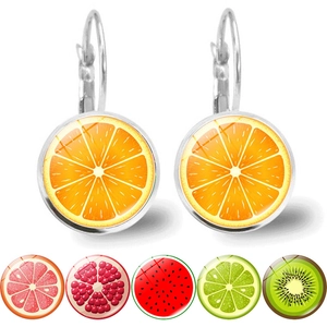 Fruit Slice Leverback Earrings Alloy Glass Time Gem Pastoral Sweet Jewelry For Women Silver Tone