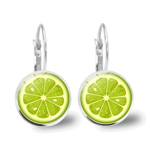Refreshing lime slice dangle earrings with silver hooks and crystal glass finish