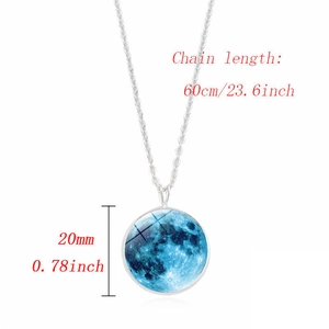 Luminous blue moon planet pendant necklace with 60cm silver chain and 20mm charm