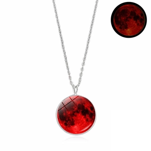 Moon Pendant Necklace Luminous Glow In The Dark Planet Pattern Zinc Alloy Glass Jewelry For Women Men