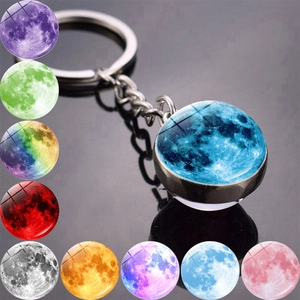 Creative Moon Planet Luminous Keychain Double Sided Glass Ball Zinc Alloy Glow In The Dark Starry Sky Keyring Pendant For Gift