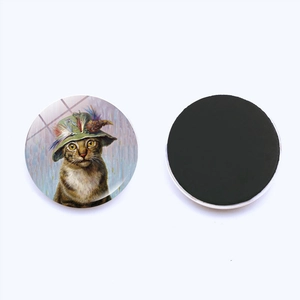 Artistic cat magnets with round crystal glass design and full magnetic back detail