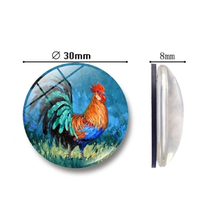 Imán de nevera de cristal de 30mm con gallo pintado al óleo colorido decorativo
