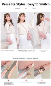 Detail showing versatile pink mini backpack with ribbon bow and multi-way straps