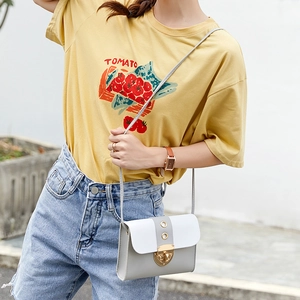 Petit sac bandoulière bicolore gris et blanc avec boucle dorée élégante