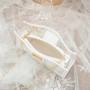 Sac bandoulière transparent en PVC à marguerites avec pochette interne et chaîne