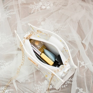 Sac fourre-tout marguerite transparent en PVC avec chaîne et pochette interne