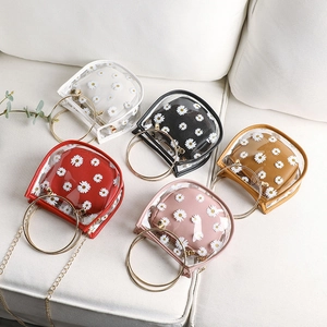 Sac En Gelée En PVC Transparent À Imprimé Marguerites Avec Poignée En Anneau Métallique Et Bandoulière Chaîne Sac À Main Et Pochette Intérieure Femmes Cadeau Décontracté