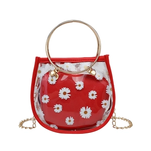 Sac à main transparent à motif marguerites avec pochette rouge et chaîne dorée