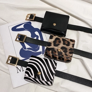 Women's PU Leather Mini Waist Belt Bag Leopard Zebra Print Small Square Pouch With Detachable Gold Buckle Belt Accessory
