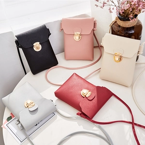 Mini Sac de Téléphone Bandoulière en Cuir PU pour Femmes Avec Boucle Métallique Motif Lychee Petit Sac à Épaule Carré Quotidien