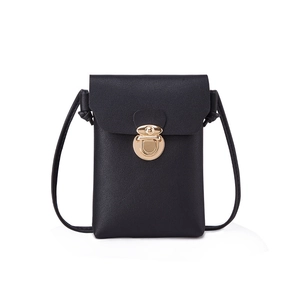 Petit sac à bandoulière vertical noir en similicuir avec fermoir doré pour portable