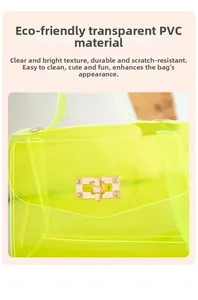 Detail of neon green transparent PVC jelly bag with gold lock and durable stitching