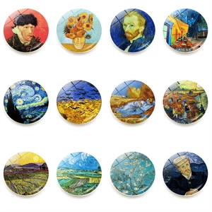Van Gogh Art Series Crystal Glass Fridge Magnet Round Impressionist Painting Refrigerator Magnet For Home Office Decoration