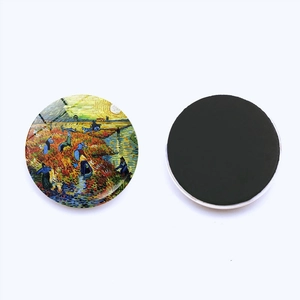 Van Gogh The Red Vineyard round glass fridge magnet with smooth magnetic backing