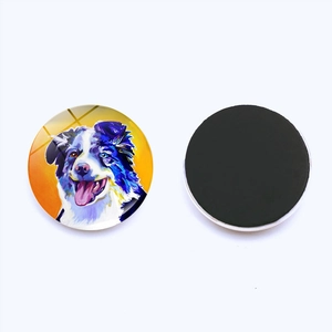 Artistic oil painting border collie dog fridge magnet made of crystal glass and magnet