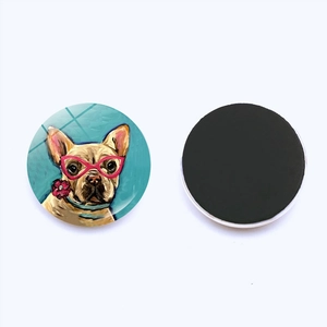 Artistic French Bulldog glass fridge magnet with colorful painting and magnetic back