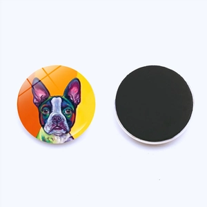 Artistic oil painting bulldog glass fridge magnet with magnetic back for home decor