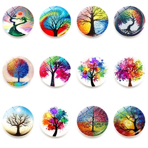 Set de 12 imanes redondos de cristal 25mm árbol de vida en varios estilos acuarela