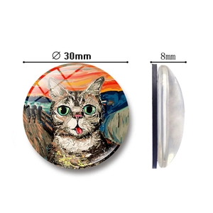 Runder Glas-Kühlschrankmagnet 30mm mit kreativem Ölgemälde-Katzenkunst für Deko