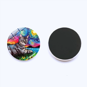 Sternennacht Katze Kühlschrankmagnet mit rundem Glasdom und magnetischer Rückseite