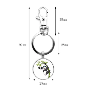 Portachiavi in metallo argento con ciondolo a forma di panda e lunghezza totale 92 mm