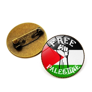Palestine Flag Round Pin Brooch Zinc Alloy Glass Dome Badge Free Palestine Pattern Fashion Jewelry For Backpack Hat Clothes