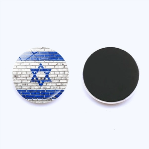 Detailed view of 25mm Israel flag glass fridge magnet showing both decorative and magnetic sides