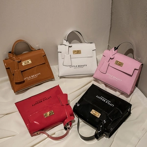 Women Patent Leather Mobile Phone Bag Glossy Mini Crossbody Bag With Wide Letter Strap Fashion Style Shoulder Bag