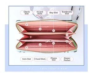 Internal view showing multiple card slots and phone pocket in long leather wallet