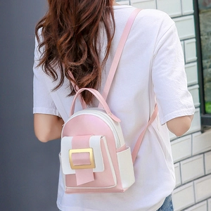 Mini sac à dos bicolore rose et blanc en cuir PU avec boucle dorée et fines bandoulières