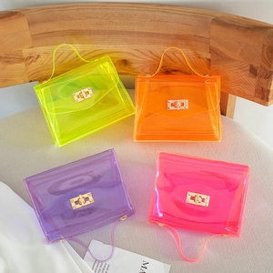 Fashion Women Transparent PVC Jelly Bag Sweet Candy Color Shoulder Bag With Golden Chain Strap Square Lock Handbag