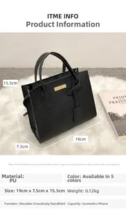 Detailed product size chart of the black litchi pattern PU leather square handbag