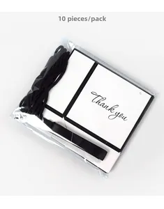 White gift bags with black Thank You print and ribbon handles, 10-piece pack set
