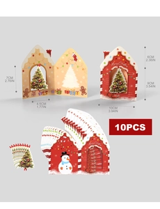 Maßangaben für 10 Stück 3D-Weihnachtskarten in Hausform mit festlichen Mustern