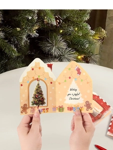 3D Weihnachts-Grußkarte mit Pop-up Baum und süßem Ausschnitt in Hausform