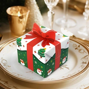 Christmas Gift Box With 3D Bow Knot Folding Paper Box Santa Claus Reindeer Tree Pattern For Holiday Party Candy Favors