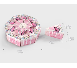 Detailed top view of 3D butterfly gift boxes showing exact dimensions and measurements