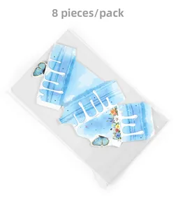 8pcs pack of blue starry sky and butterfly triangle cake shaped gift boxes in packaging