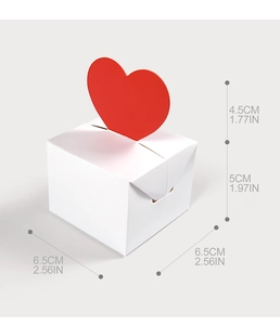 Detailed size parameters for white square gift box with 3D red heart on top